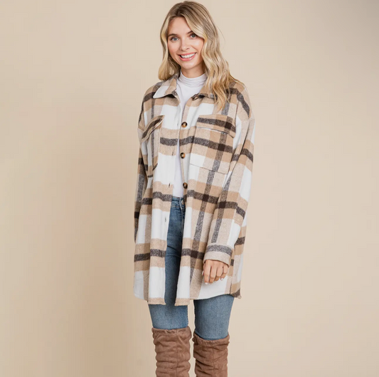 Plaid Shacket - Tan