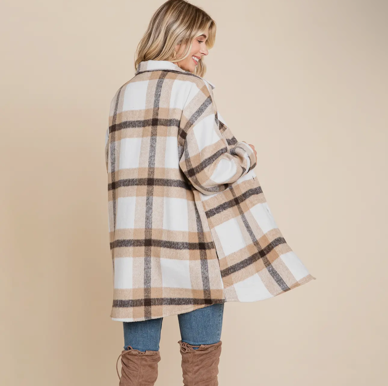 Plaid Shacket - Tan