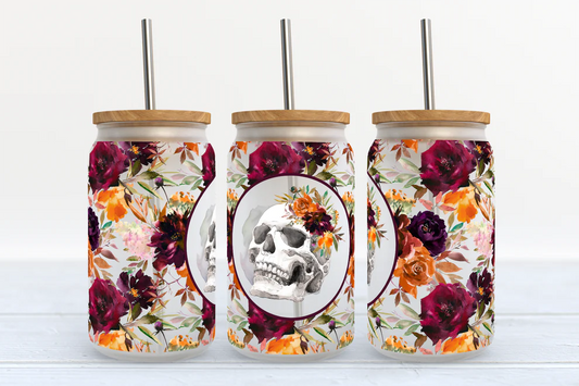 Glass Can - Floral Skull