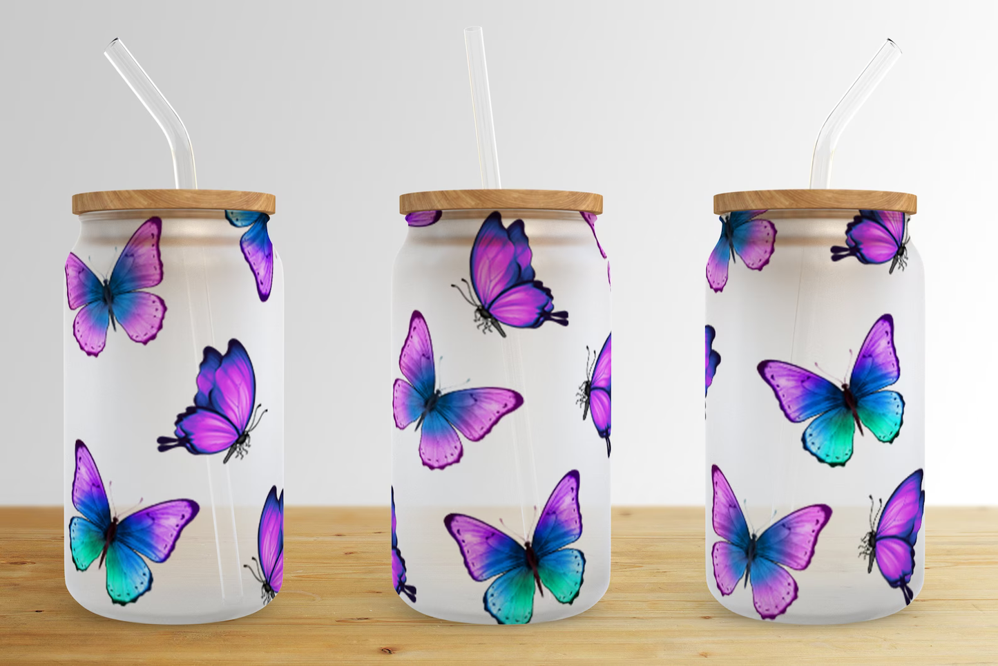 Glass Can - Purple Butterfly