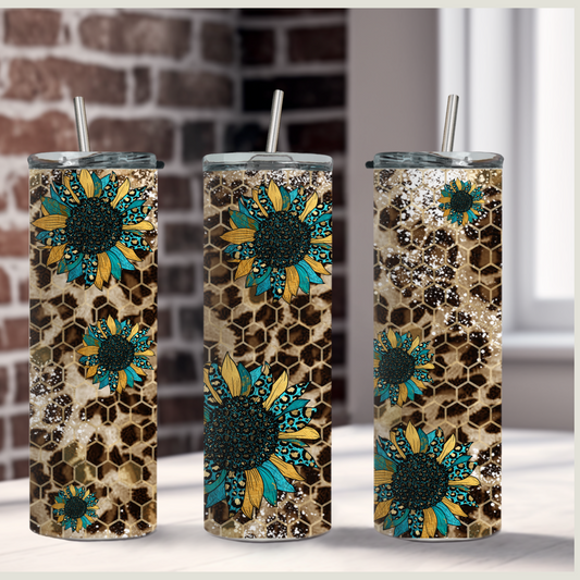 Leopard Vibrant Sunflower Tumbler 20 oz