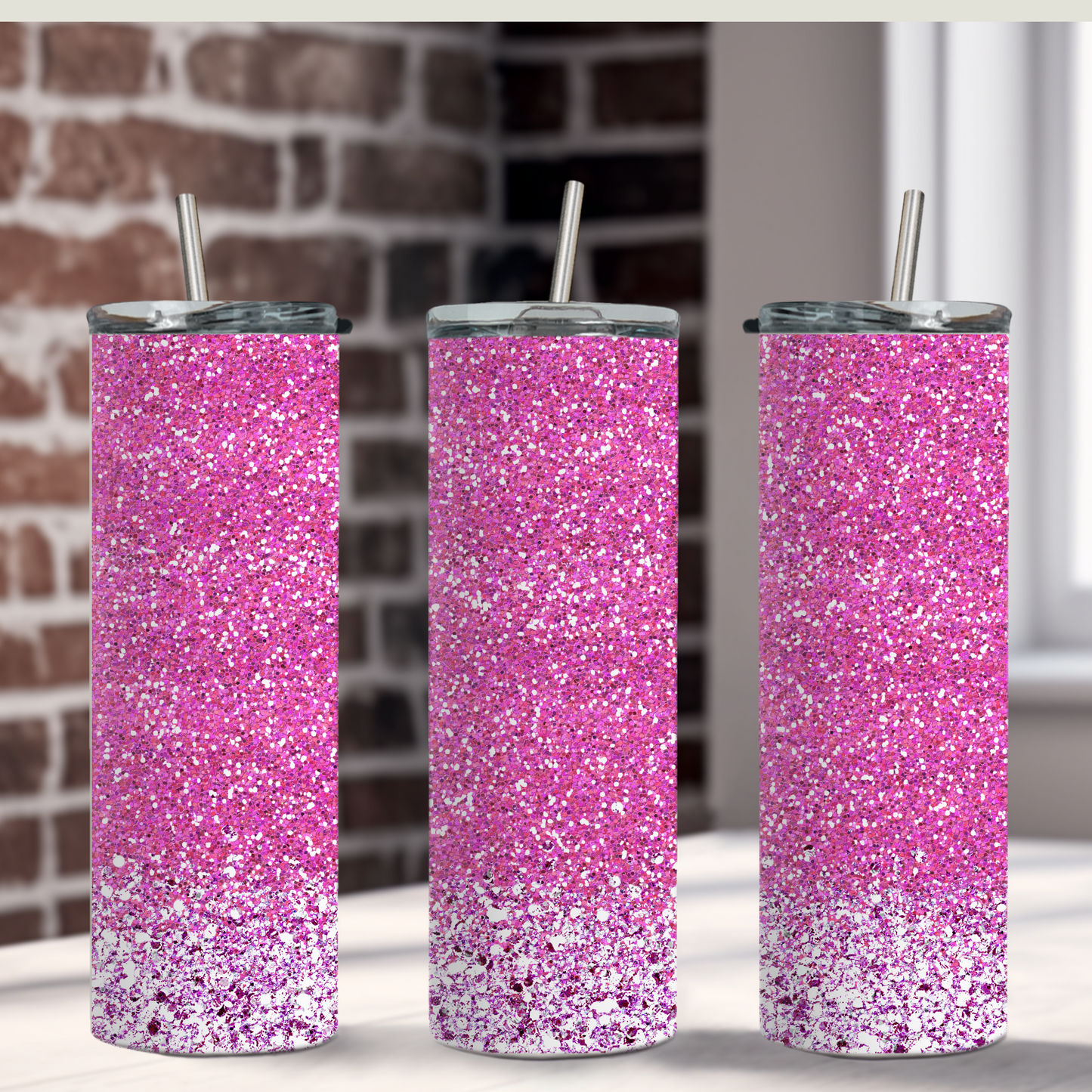 Fuschia Glitter Tumbler 20 oz