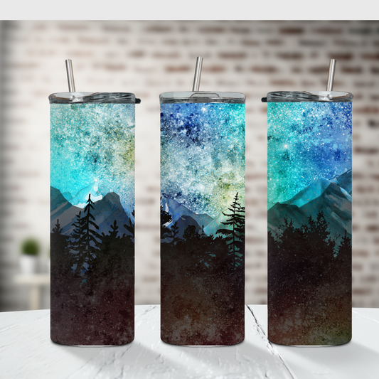 Mountain Forest teal Tumbler 20 oz