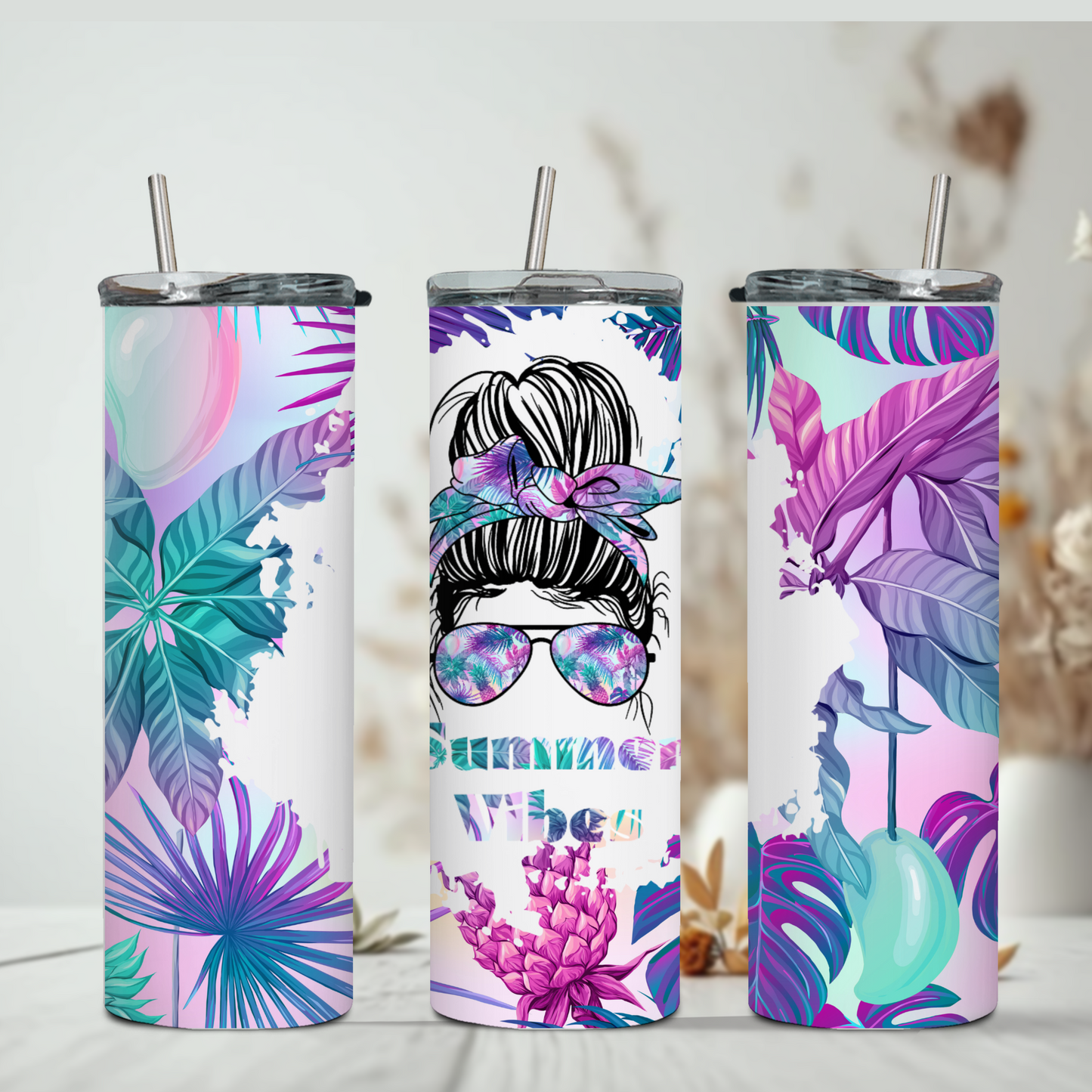 Summer Vibes Mom Bun Tumbler 20 oz